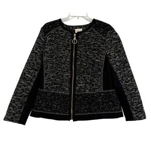Chico's Black Gold Jacquard Metallic Zip Women L Dressy Jacket Career Office Y2K